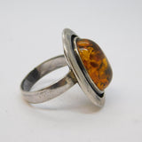 Studio Sterling Silver Cabochon Baltic Amber Statement Ring Vintage c1970s