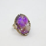 Sterling Silver Chinese Carved Amethyst Studio Ring Vintage c1970 Size J 1/2