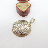 Sterling Silver Ornate Swirl Pattern Floral Drop Pendant Vintage c1970