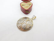 Sterling Silver Ornate Swirl Pattern Floral Drop Pendant Vintage c1970