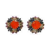 Pair of Sterling Silver Carnelian, Sapphire & Ruby Stud Earrings Modern c1990