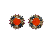 Pair of Sterling Silver Carnelian, Sapphire & Ruby Stud Earrings Modern c1990