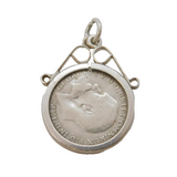 George V Sterling Silver Threepence Coin Charm Pendant Antique 1917