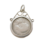 George V Sterling Silver Threepence Coin Charm Pendant Antique 1917