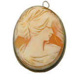 Art Deco Sterling Silver Carved Shell Cameo Brooch Pin Antique c1920s