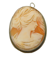 Art Deco Sterling Silver Carved Shell Cameo Brooch Pin Antique c1920s