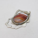 Studio Jewellery Large Sterling Silver Banded Agate Pendant Vintage c1970s