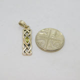 Sterling Silver Celtic Pattern Peridot Rectangular Drop Pendant Vintage c1970