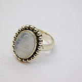 Sterling Silver Large Moonstone Cabochon Dress Ring Vintage c1970 Size L
