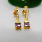 9ct yellow Gold, Amethyst & Spinel Set Drop Stud Earrings Vintage c1980