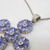 Sterling Silver & Tanzanite Set Floral Cross Pendant Necklace Vintage c2000s