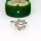Sterling Silver Clear Spinel Set Open Star Ring Vintage c1970 Size P