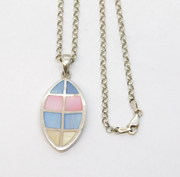 Sterling Silver & Coloured Mother of Pearl Drop Pendant Necklace Vintage