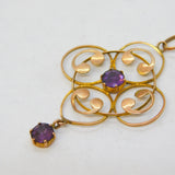 Edwardian 9ct Rose Gold & Amethyst Lavalier Drop Pendant Antique c1910