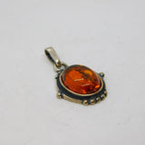 Sterling Silver Baltic Amber Oval Oxidised Charm Or Pendant Vintage c1970s