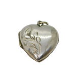 Sterling Silver Patterned Heart Locket Charm Pendant Vintage c1970
