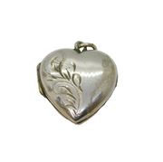 Sterling Silver Patterned Heart Locket Charm Pendant Vintage c1970
