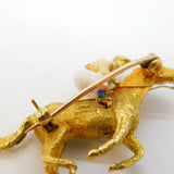 9ct Yellow Gold & Red-Cream Enamel Horse Racing Brooch Vintage 1973 Birmingham