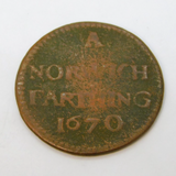 17th Century Copper 'Norwich Farthing' Coin Token Antique 1670 Fair Condition