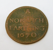 17th Century Copper 'Norwich Farthing' Coin Token Antique 1670 Fair Condition
