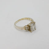 Sterling Silver 5 Stone Emerald Cut CZ Set Dress Ring Modern c1990 Size P