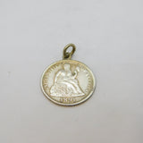 19th Century Sterling Silver 'YJM' Dime Love Token Charm Pendant Antique c1890's