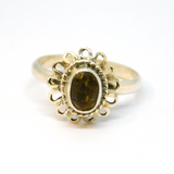 Sterling Silver Faceted Peridot Dress Ring Vintage c1970 Size M 1/2