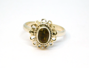 Sterling Silver Faceted Peridot Dress Ring Vintage c1970 Size M 1/2