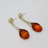 Pair of Sterling Silver Baltic Amber Lily Form Stud Drop Earrings Vintage c1970