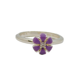 Sterling Silver Lilac Enamel & CZ Flower Stacking Ring Modern c2000 Size L