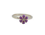 Sterling Silver Lilac Enamel & CZ Flower Stacking Ring Modern c2000 Size L