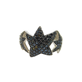 Sterling Silver Triple Black CZ Stars Band Ring Modern 2013 London Size N 1/2