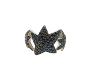 Sterling Silver Triple Black CZ Stars Band Ring Modern 2013 London Size N 1/2