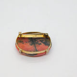 Sterling Silver Gilt Cabochon Pink & Black Rhodonite Brooch Pin Antique c1930