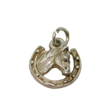 Sterling Silver Horse Head In Horseshoe Charm Pendant Vintage c1970