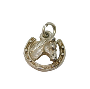 Sterling Silver Horse Head In Horseshoe Charm Pendant Vintage c1970