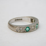 Boxed 18ct White Gold, 0.4ct Diamond & Emerald Half-Eternity Ring Vintage London