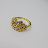 Gold On Sterling Silver Paste Set Circles Pattern Ring Vintage c1970 Size O 1/2