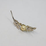 Sterling Silver Pearl & Spinel Leaf Form Modernist Brooch Pin Vintage c1990