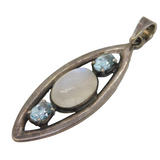 Sterling Silver Cabochon Moonstone & Blue Topaz Charm Pendant Vintage c1970s