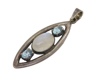 Sterling Silver Cabochon Moonstone & Blue Topaz Charm Pendant Vintage c1970s