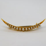 Victorian Boxed 18ct Gold Graduating Seed Pearl Crescent Brooch Antique c1880s
