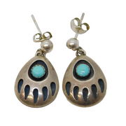 Sterling Silver & Turquoise Taxco Style Bear Claw Earrings Vintage c1970 Mexico