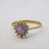 9ct Yellow Gold, Amethyst & Spinel Heart Set Dress Ring Vintage Birmingham
