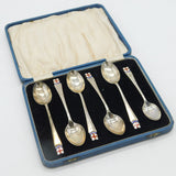 Bernard Instone Boxed Set of Sterling Silver Enamel London Teaspoons Vintage
