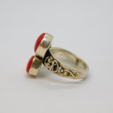 Sterling Silver Triple Red Hard Stone Statement Studio Ring Vintage c1970 Size R
