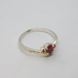 Sterling Silver 3 Ruby Wishbone Style Dress Band Ring Vintage c1970 Size N
