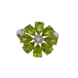 Sterling Silver 8 Peridot & White Sapphire Cluster Ring Vintage c1970 Size J 1/2