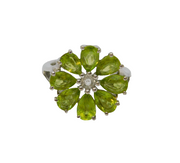 Sterling Silver 8 Peridot & White Sapphire Cluster Ring Vintage c1970 Size J 1/2