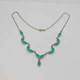 Sterling Silver Turquoise Set Leaf Shapes Collar Necklace Modern c1990s